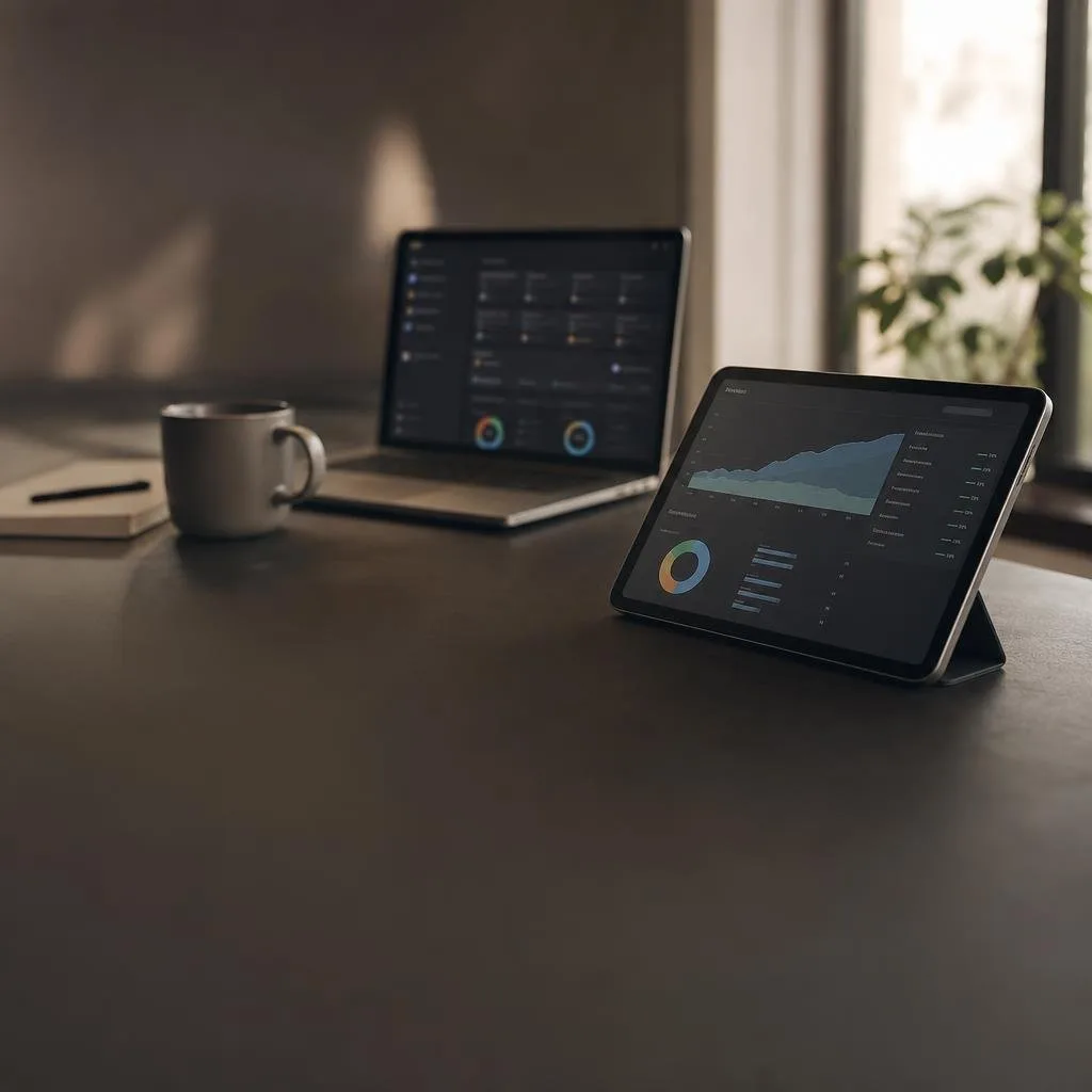 Savings recommendations and spend trend charts on a tablet